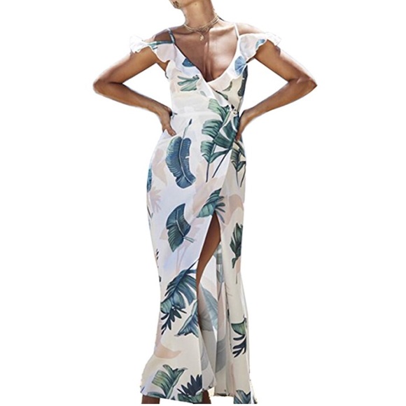 Boutique Dresses & Skirts - Bohemian Off Shoulder Floral Print Split Maxi Dres